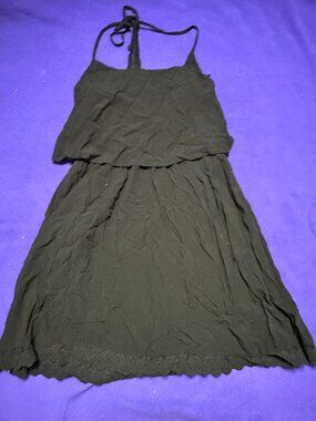 Garage Medium Drapey Black Dress Lace Bottom Flowy Halter Top Back Lace Triangle